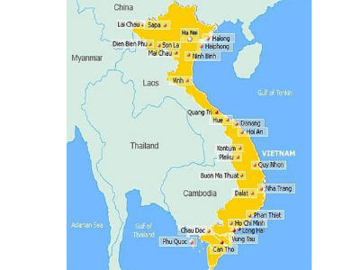 Bản đồ các tỉnh thành ở Việt nam bao gồm thành phố Phan Thiết